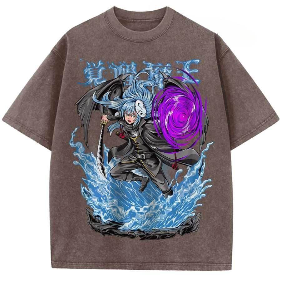 

Anime That Time I Got Reincarnated As A Slime Tempest Rimuru Print T Shirt Men Women Cotton Tshirt Washed T-shirt Harajuku Tops XXL коричневий