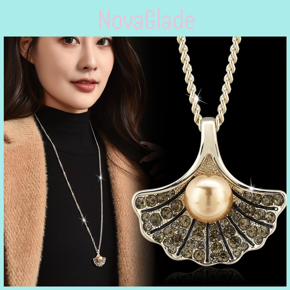 Colar de Pérolas Escalonado Elegante Para Mulheres na Cor Dourado Café Estiloso Para Moda Outono Inverno