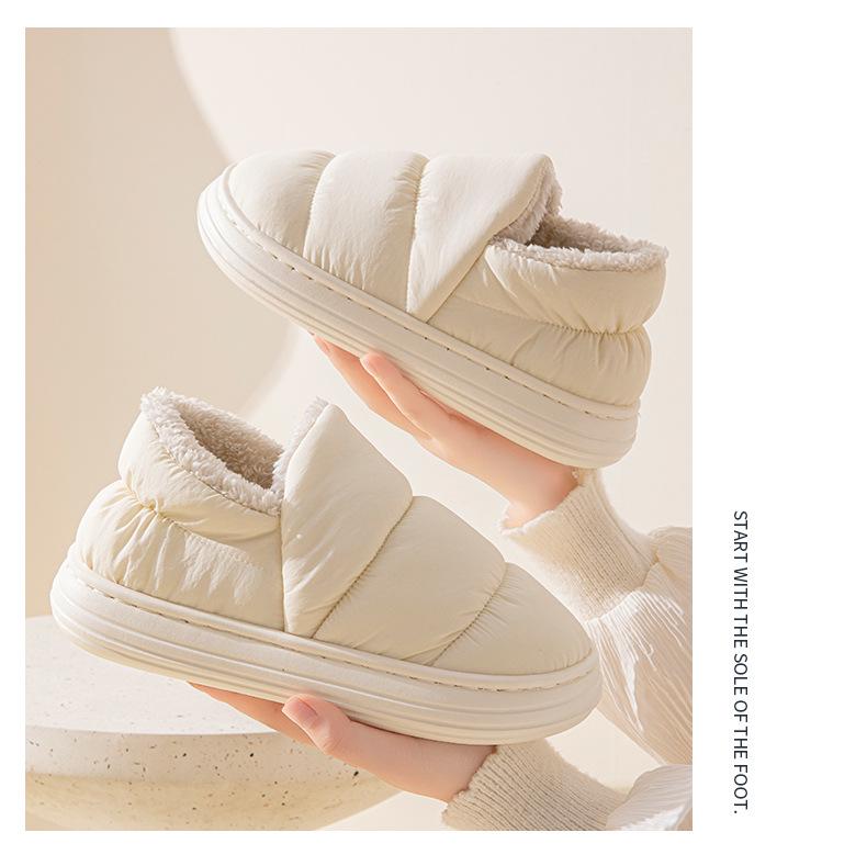 Waterproof Down Fabric Indoor Slippers for Men & Women - Warm, Closed-Heel, Autumn/Winter Style