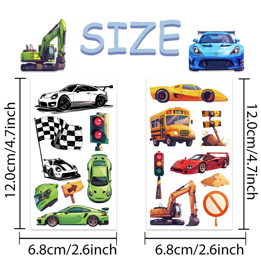 10sheets Cartoon Cars Bus Ambulance Tattoo Stickers For Face Arm Body Temporary Waterproof Tattoo Stickers Kids Creative Gifts