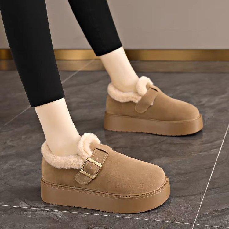 Thick-soled fluffy Birkenstocks new winter low-top snow boots piled and thickened warm cotton shoes