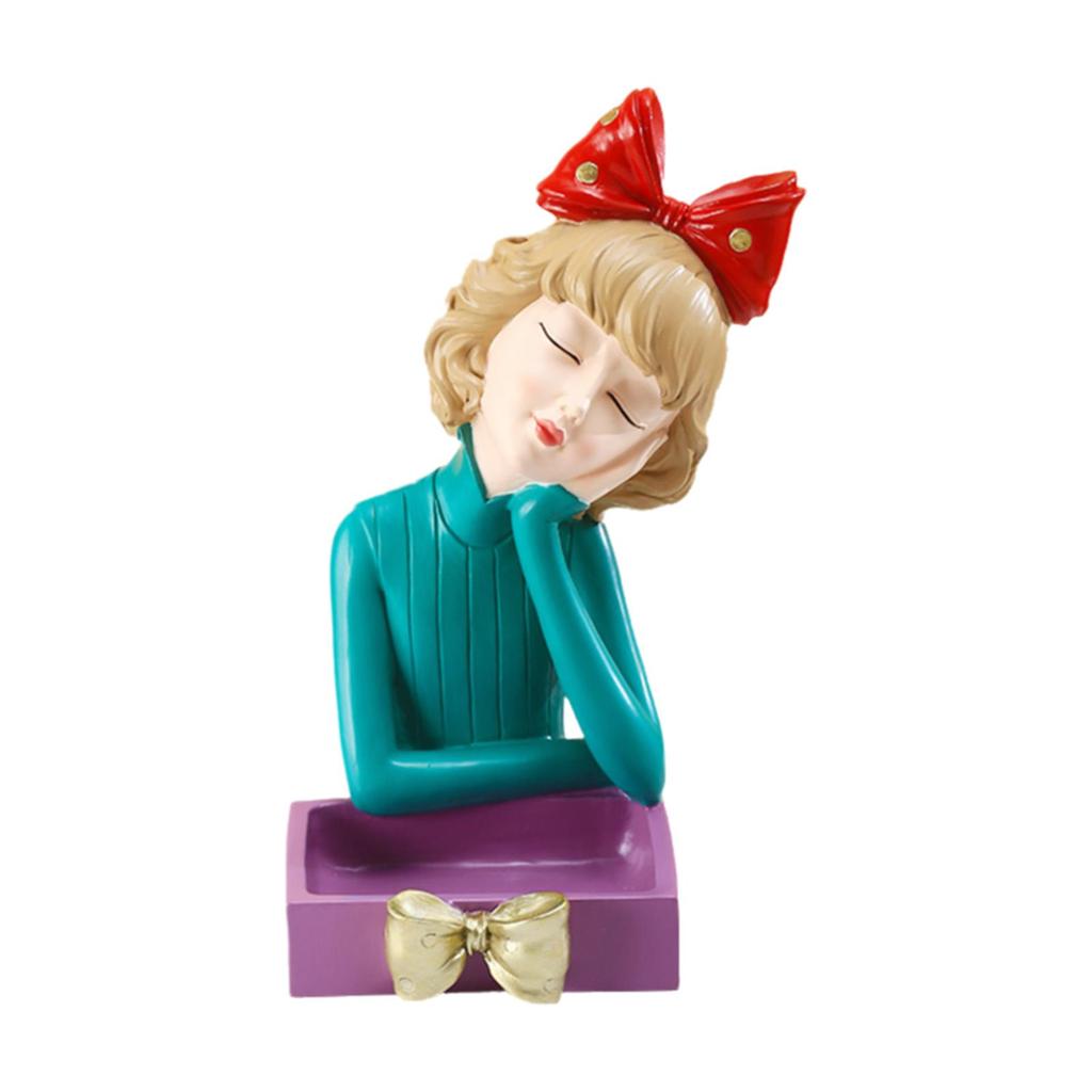 Girl Resin Statue Figurine,Decorative Bowl Holder Organizer Serving Tray Storage Box for Cabinet Countertop Sundries Entrance
