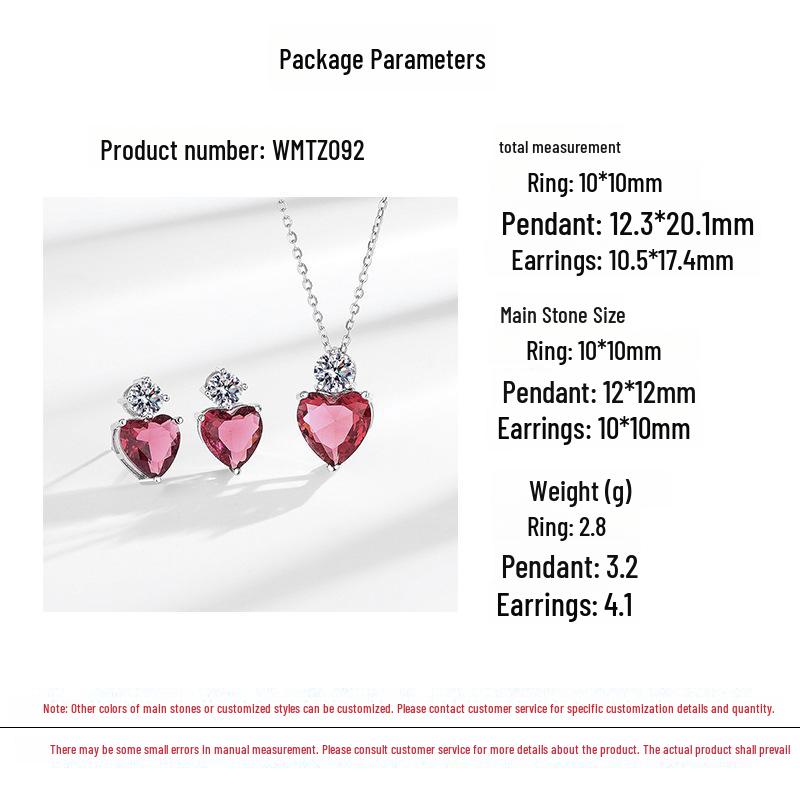 European and American Style Luxury Zircon Heart Earrings and Necklace Jewelry Set for Women