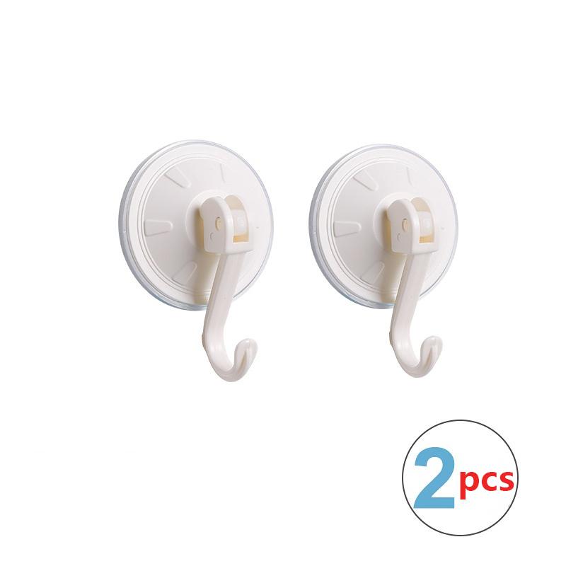 2pcs Suction Cup Hook Reusable Wall-mounted Vacuum Traceless Suction Cup Plastic Hook Toilet Bathroom Wall Punch-Free Hook