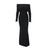 Goddess Temperament Sexy off-the-Shoulder Skinny Sheath Fishtail Dress Sexy Mesh Midriff Outfit Long Sleeves Dress Female Autumn