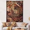 Intricate geometric patterns with red, black, and white abstract designs. Patterned tapestry for bedroom and living room home decor
