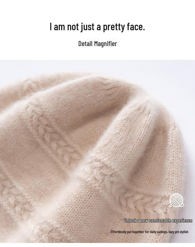 Women's 100% Pure Cashmere Rolled Brim Knitted Hat – New Fashion, Solid Color, Ear Protection, Warm Head Wrap.