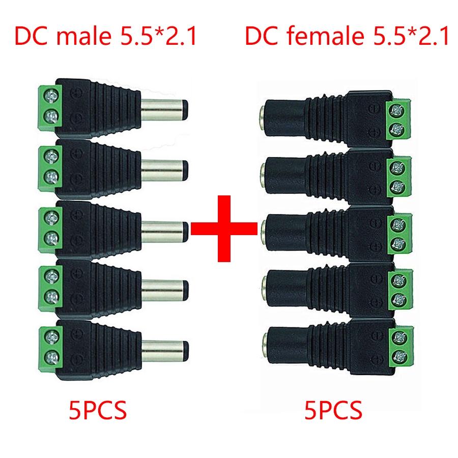 5PCS DC Male Female Power Jack Connector Crimp Terminal DC Plug Connector For Single Color 2PIN 5050 3528 5730 LED Light Strip