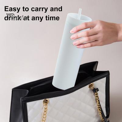 Tumbler magro con coperchio e cannuccia, 16 once, tazza con beccuccio, senza BPA, tazza isolata a doppia parete per caffè freddo, tè, acqua, tazza da viaggio