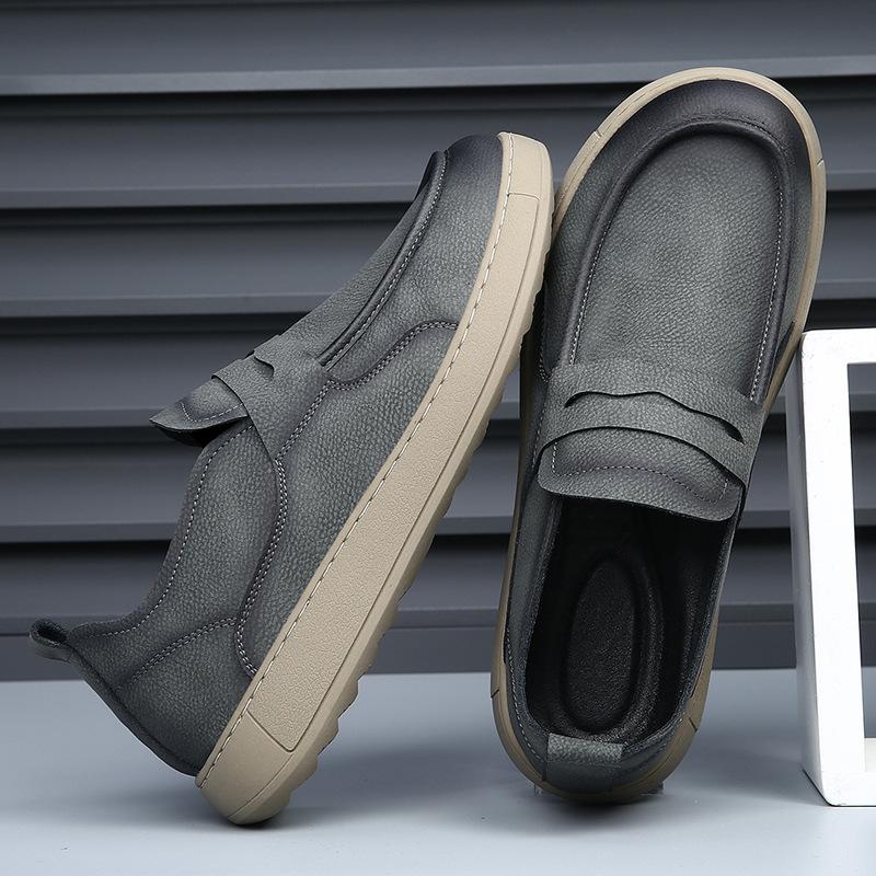Leather men's shoes spring new one-pedal shoes men's breathable retro versatile casual leather shoes men's trend