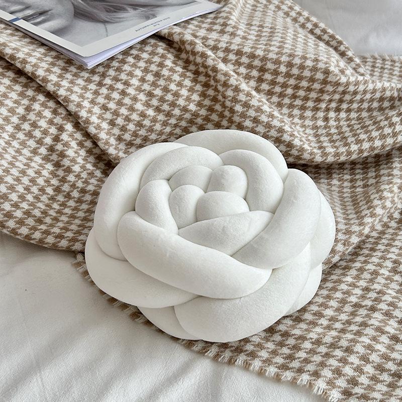 Nordic Woven Rose Plush Pillow for Sofa Back Support Cozy Home Decor Cushion