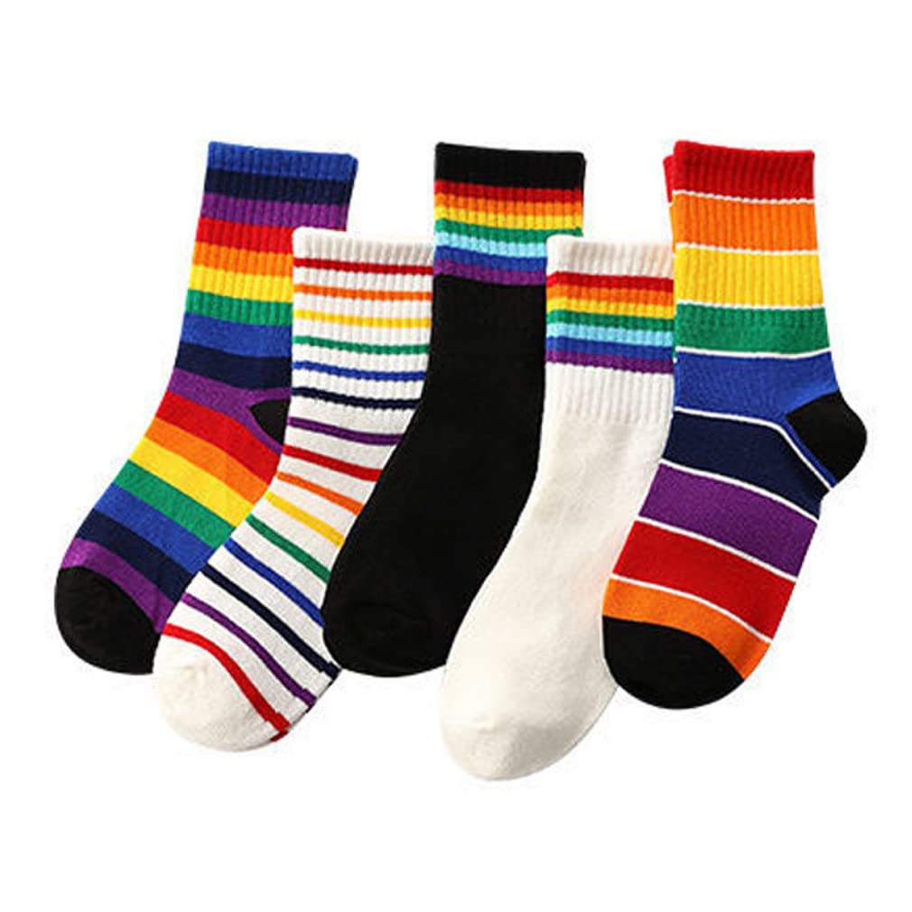 

Детский набор Rainbow для хлопковых носков [QINTIAN], носки, детские носки, 5, для мальчиков, для девочек, милые, радужные, красочные, бордюр, студенты,