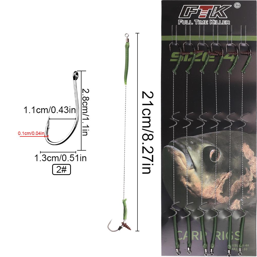 

FTK 21m 6 шт свинцовых крючков для ловли карпа с леской из полиэтилена 30-60 фунтов 2/4/6/8 # Европейский набор фидерных крючков для ловли карпа Аксессуары 2#