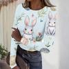 Women's Casual Fashion Round Neck Easter Print Long Sleeve Strip Top