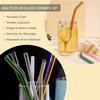 15 Pack Reusable Glass Straws, 8inch X 8mm Drinking Straws Travel Set, Include 12 Straws, 2 Cleaning Brush, 1 Bag, For Smoothies, Beverages, Juice