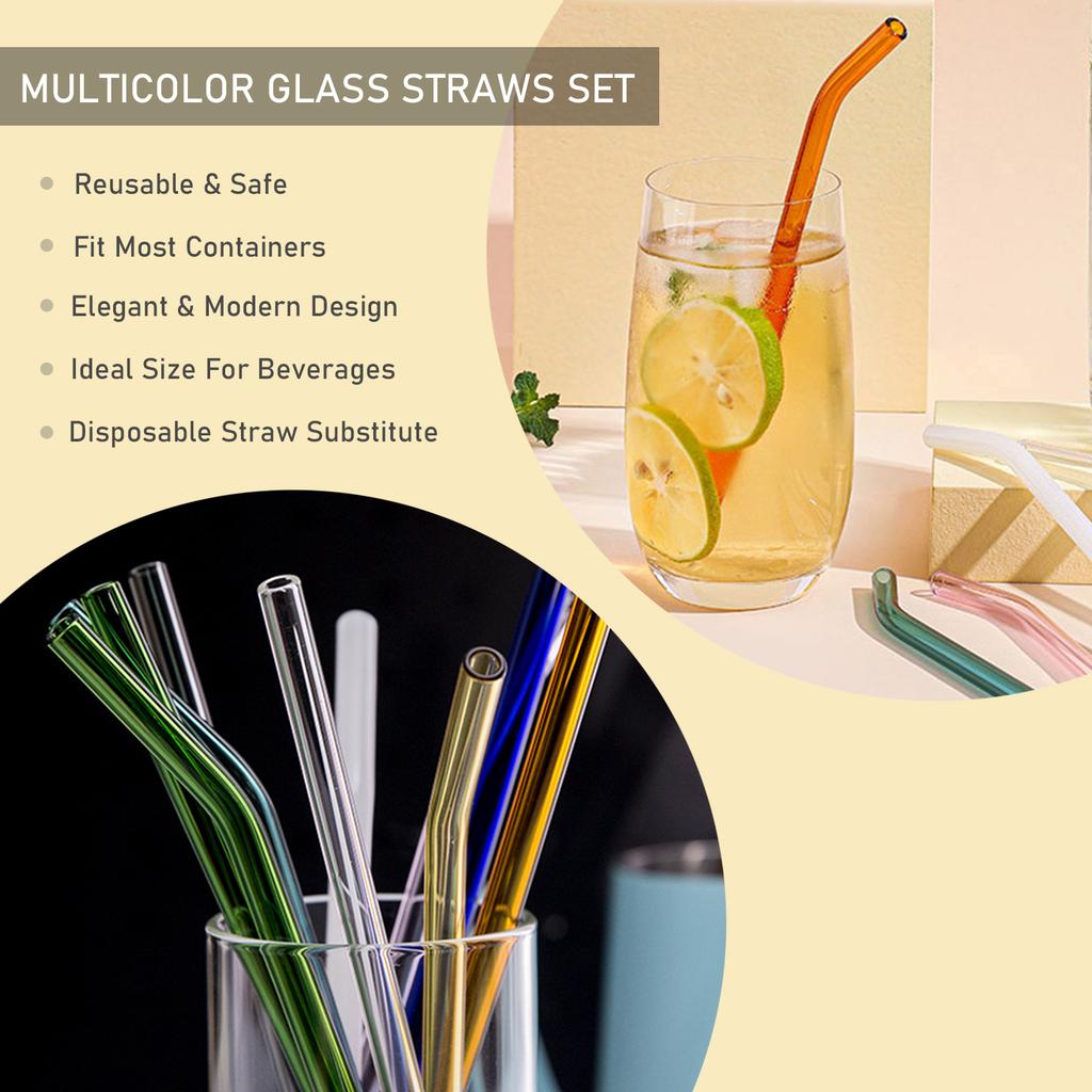 15 Pack Reusable Glass Straws, 8inch X 8mm Drinking Straws Travel Set, Include 12 Straws, 2 Cleaning Brush, 1 Bag, For Smoothies, Beverages, Juice