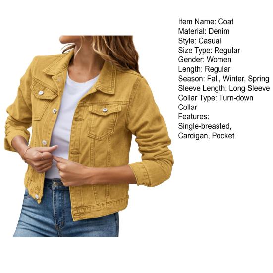 Dámská džínová bunda Jednořadá jednořadá klopa Kapsy s klopou Cardigan Teplé knoflíky Slim Fit High Street Dámský kabát do školy