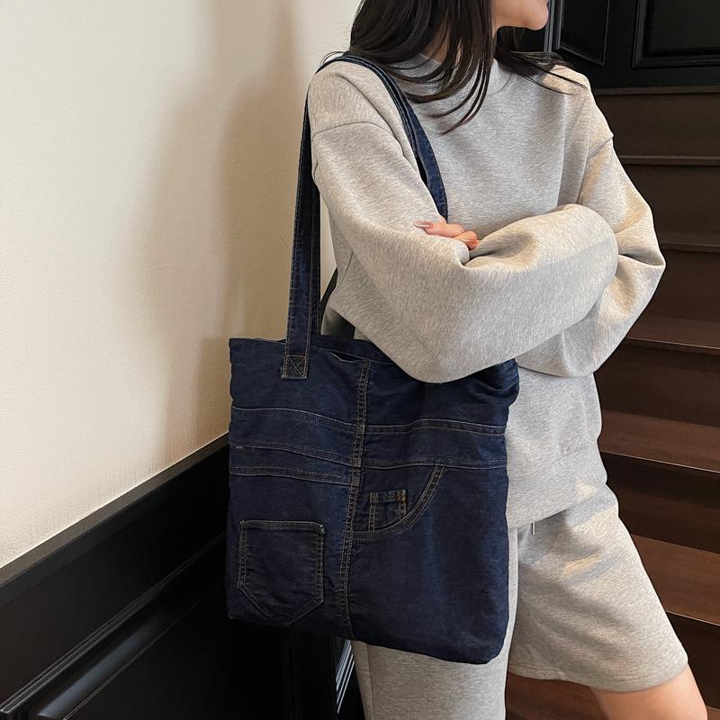 Vintage Large Capacity Denim Bag Women's Shoulder Bag Student Class Bag