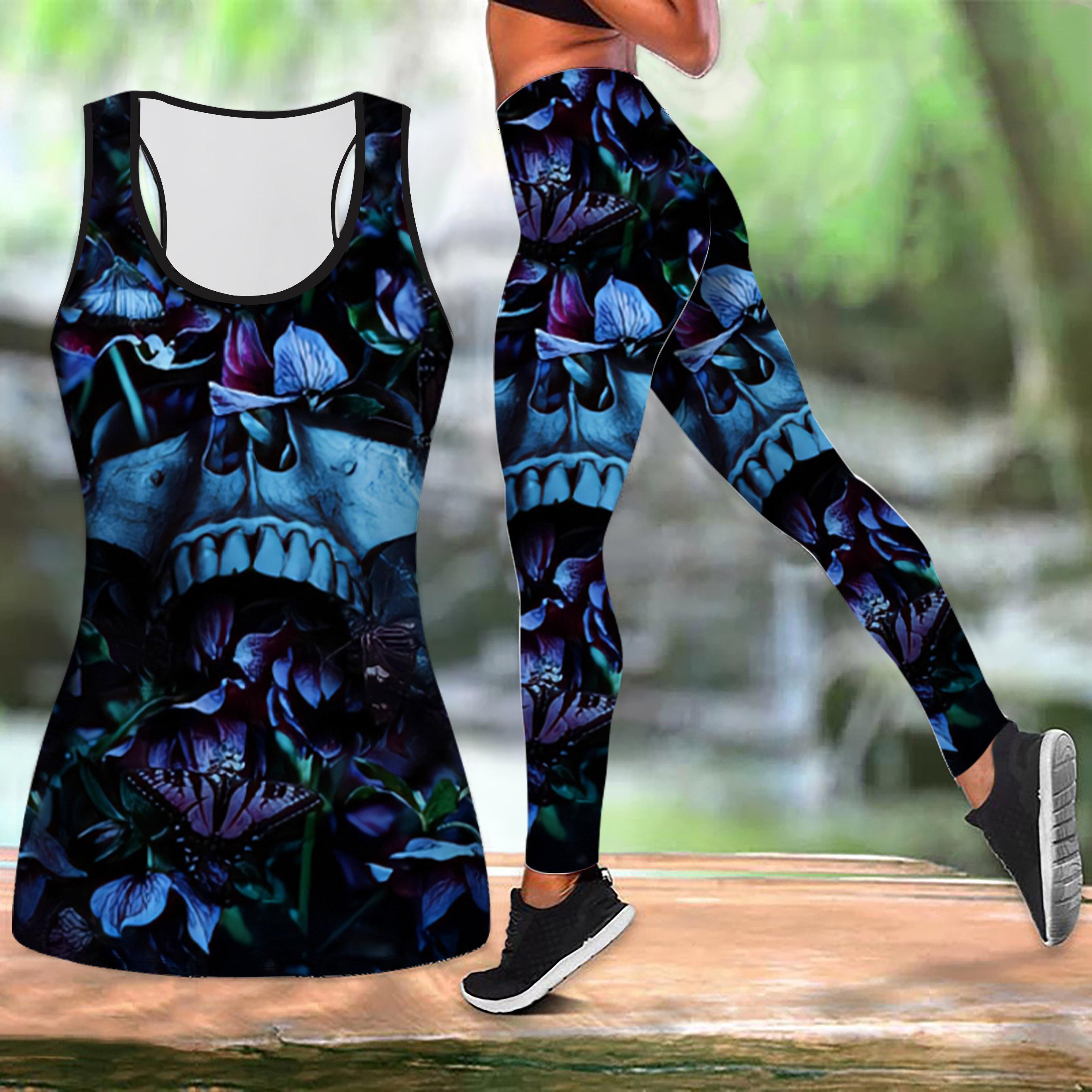 

Костюм для йоги с принтом дьявола и красавицы для женщин, модные леггинсы для тренировок, фитнес-спорт, повседневный комплект для йоги, спортивный костюм 8XL темно-синий