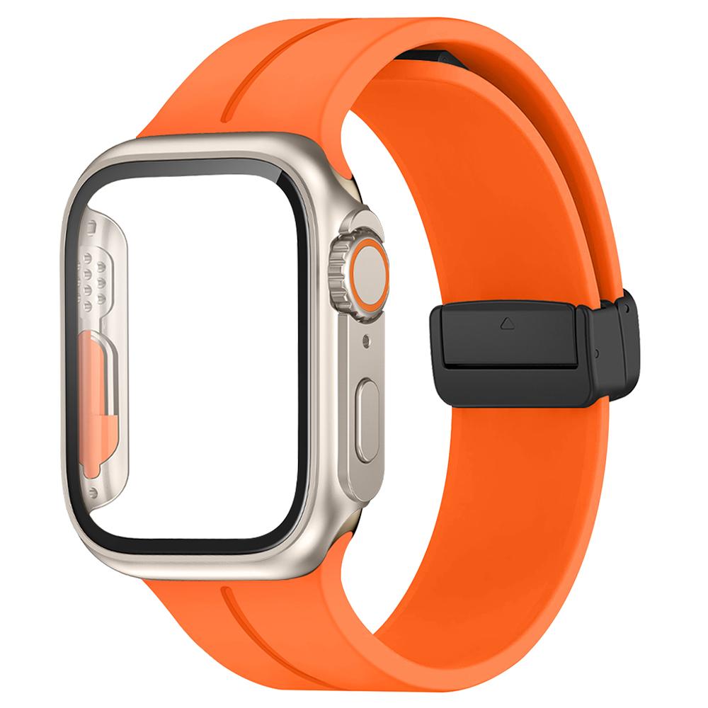 Glass+case+Strap For Apple Watch Band 44mm 45mm 41mm 40mm Magnetic Buckle Silicone Bracelet+cove iWatch Series 8 Se 7 6 5 4
