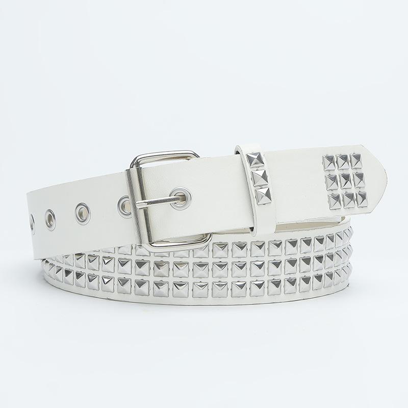 New Square Bead Rivet Belt Metal Pyramid Belt Men and Women Punk Hardware Jeans Belt Y2K Belt Designer Belt Women's Belts