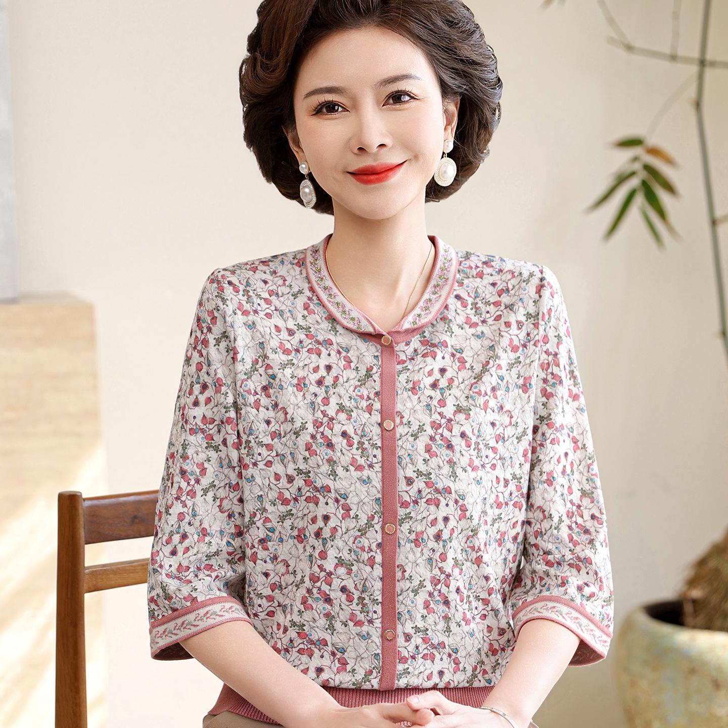 

Grandma s Summer Knit Lapel Top: Fashionable and Lightweight for Middle-aged and Elderly Women 4XL (150-165 lbs)