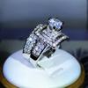 High Quality Six-Claw White Zircon Double Ring 925 Sterling Silver For Ladies Party Wedding Jewelry Gift