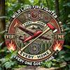 Pc Wild Land Firefighter Round Aluminum SignRustic Metal Wall Art with Vintage Fire Truck Forest DesignEveryone Goes Home
