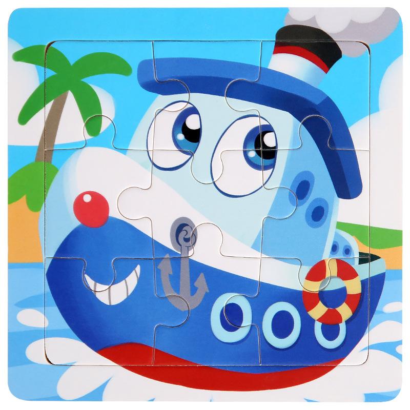 11cm Children Wooden Jigsaw Puzzle Games Cartoon Animal Vehicle Pattern Wooden 3d Puzzle Montessori Educational Toys
