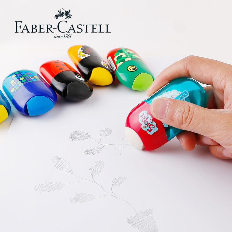 1Pc Faber Castell Double Hole Pencil Sharpener with Eraser Ladybug Fish Eagle Cute Stationery Back To School