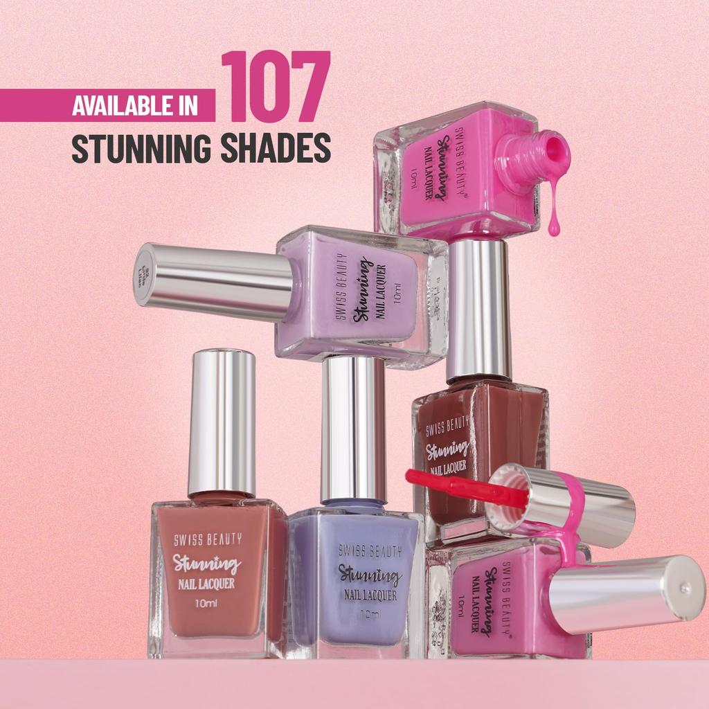 Stunning Nail Lacquer | Chip Resistant, Quick Drying Nail Paint | Highly Pigmented with High Shine Nail Polish |  10ml