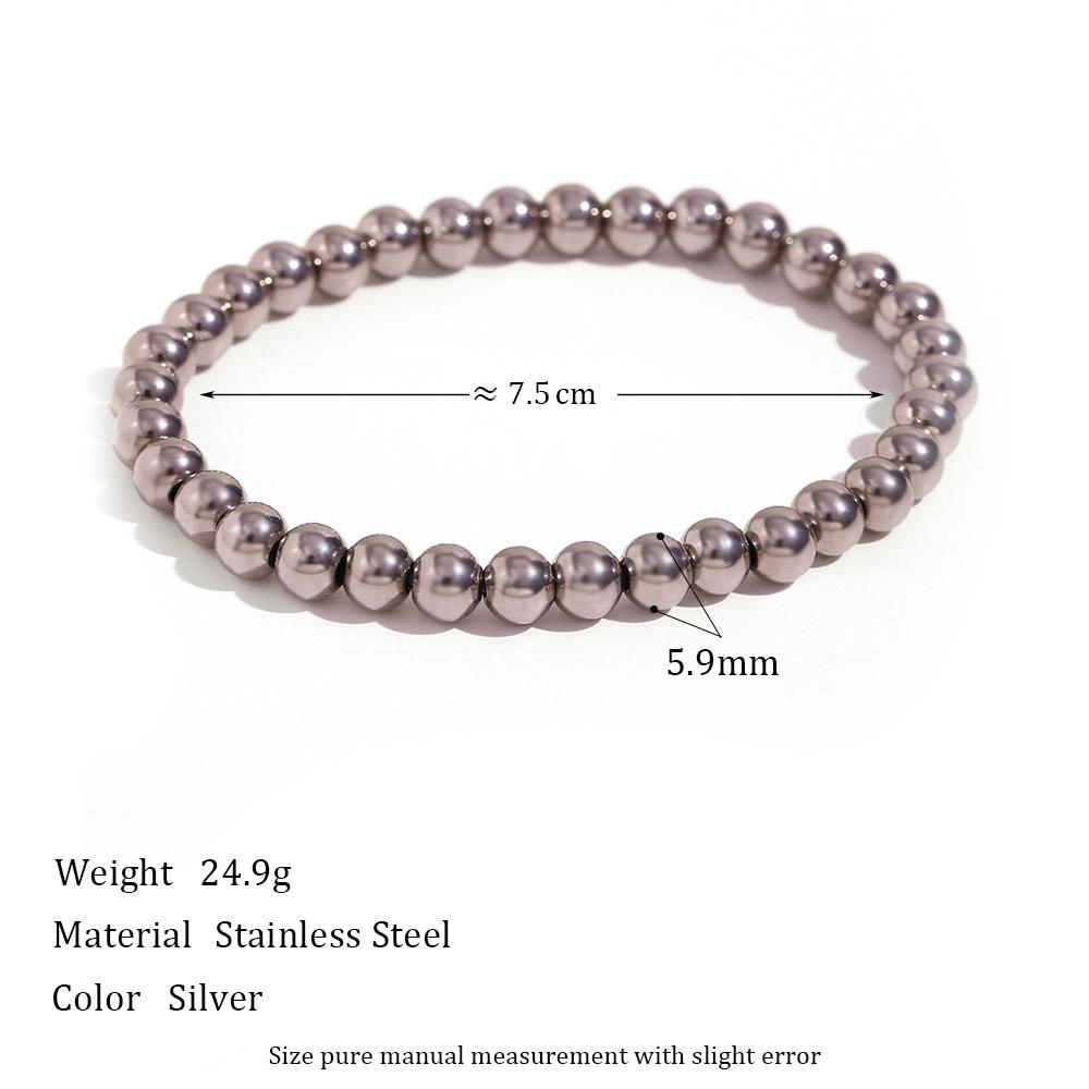 

18K Gold Plated Stainless Steel Beaded Bracelet Elastic Retro Jewelry for Women 6mm срібний