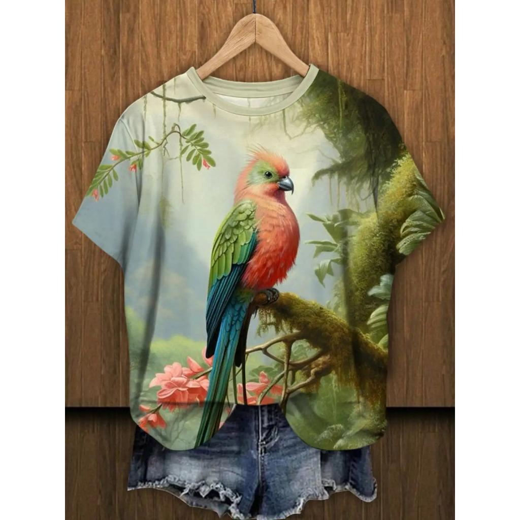 Summer Swan Butterfly T-shirt Flower 3D Printed Women's Casual Round Neck Short Sleeve T-shirt Harajuku T-shirt Women's Top