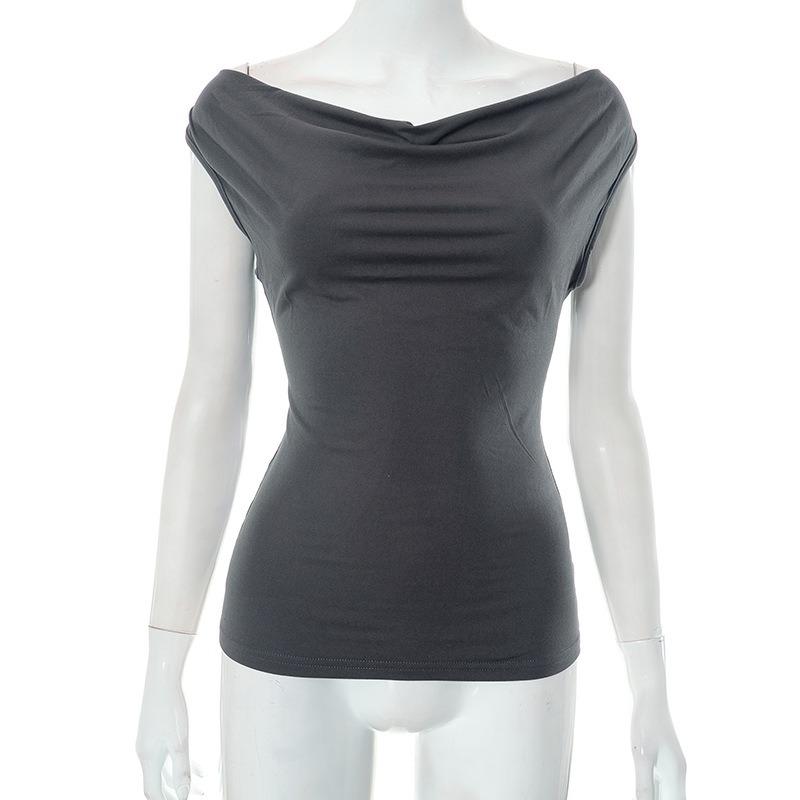 Summer Swing Neck Sleeveless Sexy Backless Vest T-shirt New Fashion Elegant Slim Fit Solid Color Top Female Casual Simple Blouse Women's Clothing