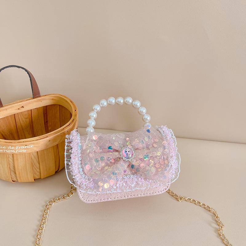 Entzückende Mini-Prinzessin-Tasche mit Schleife für Kinder mit schickem Perlendetail und stilvoller Kette