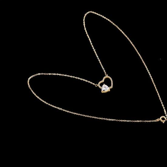 Elegant 14K Gold-Plated Sterling Silver Heart Pendant Necklace with Zircon
