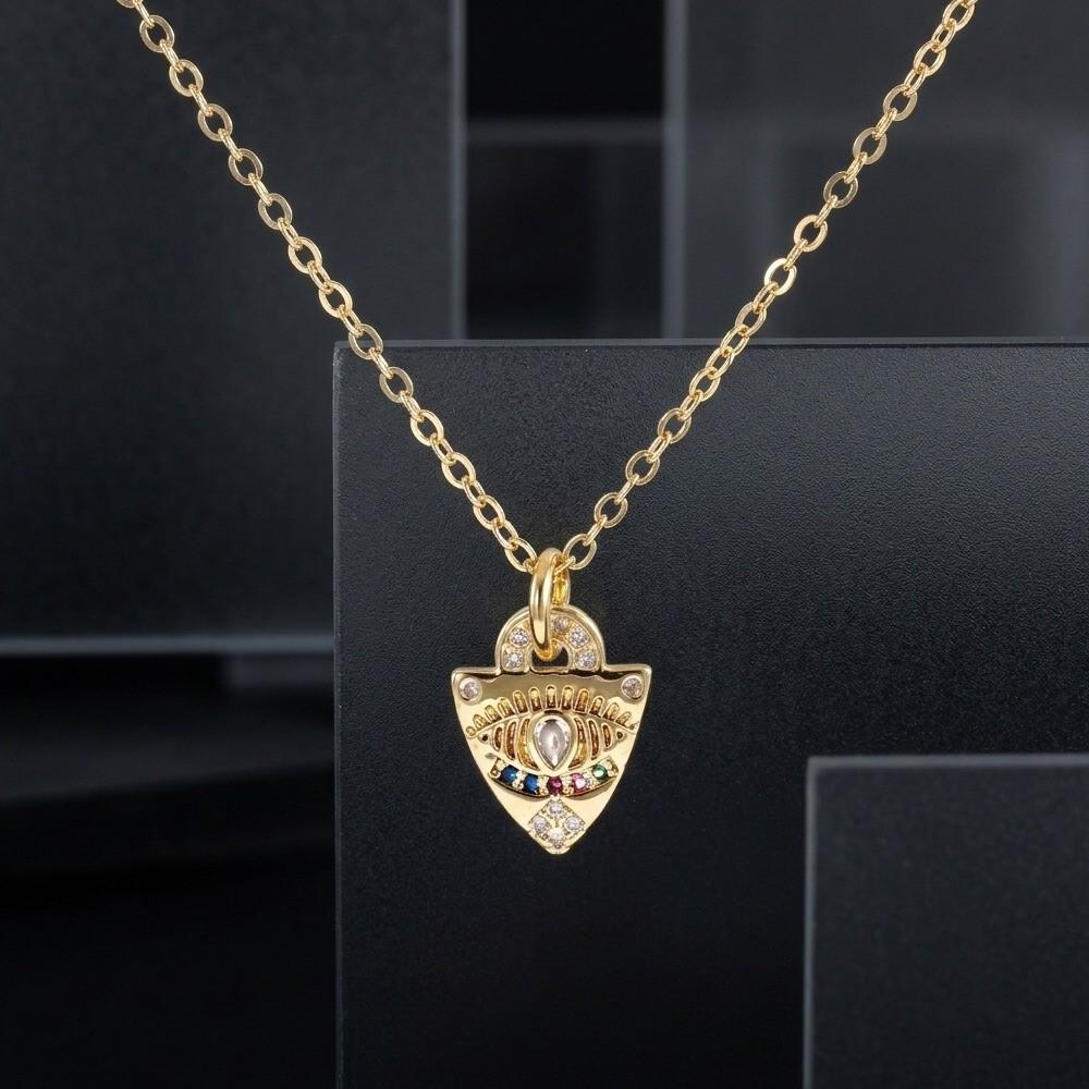 Rhinestone Demon Eye Necklace Copper Gold Plated Turkish Eye Neck Chain Devil's Eye Necklace  Girls