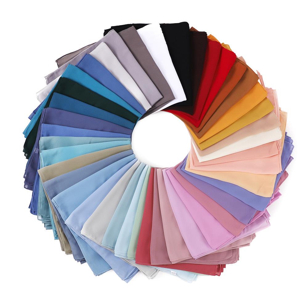 110*110CM Square Pearl Chiffon Hijabs Scarf Plain Solid Color Headwraps Muslim Women's Khimar Headscarf 45 Colors