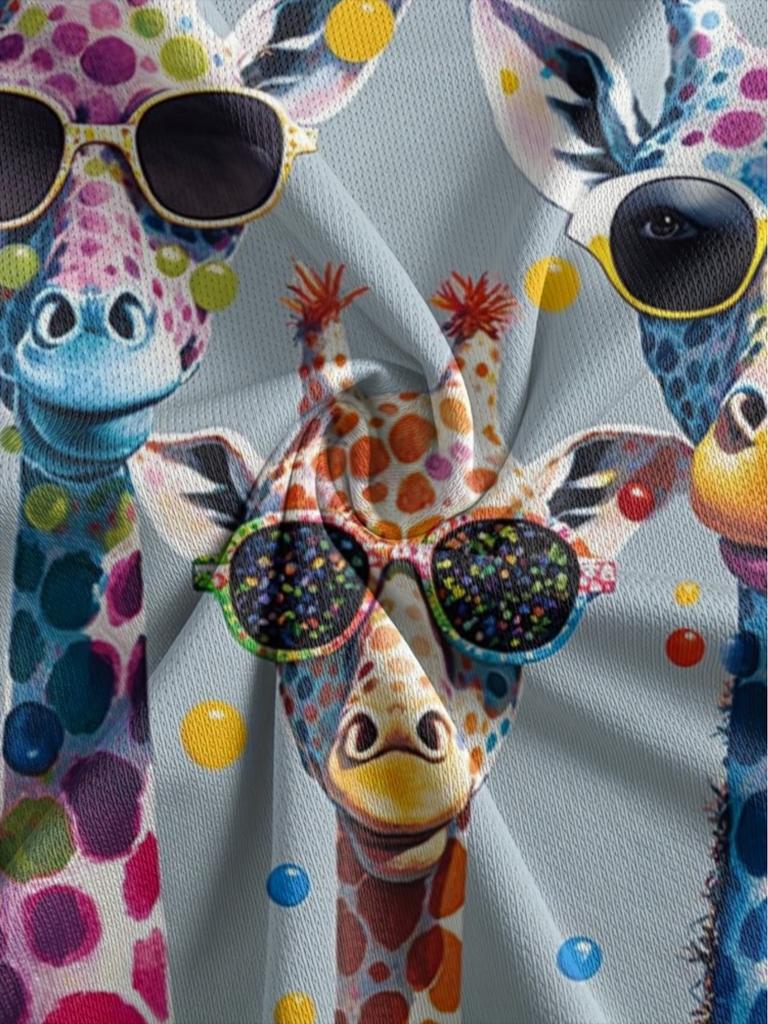 Printed Design (Not Textured) - 2026 Summer New Arrival Men's Plus Size Polo Shirt with Colorful Giraffe Print, Short Sleeve Casual Summer Golf
