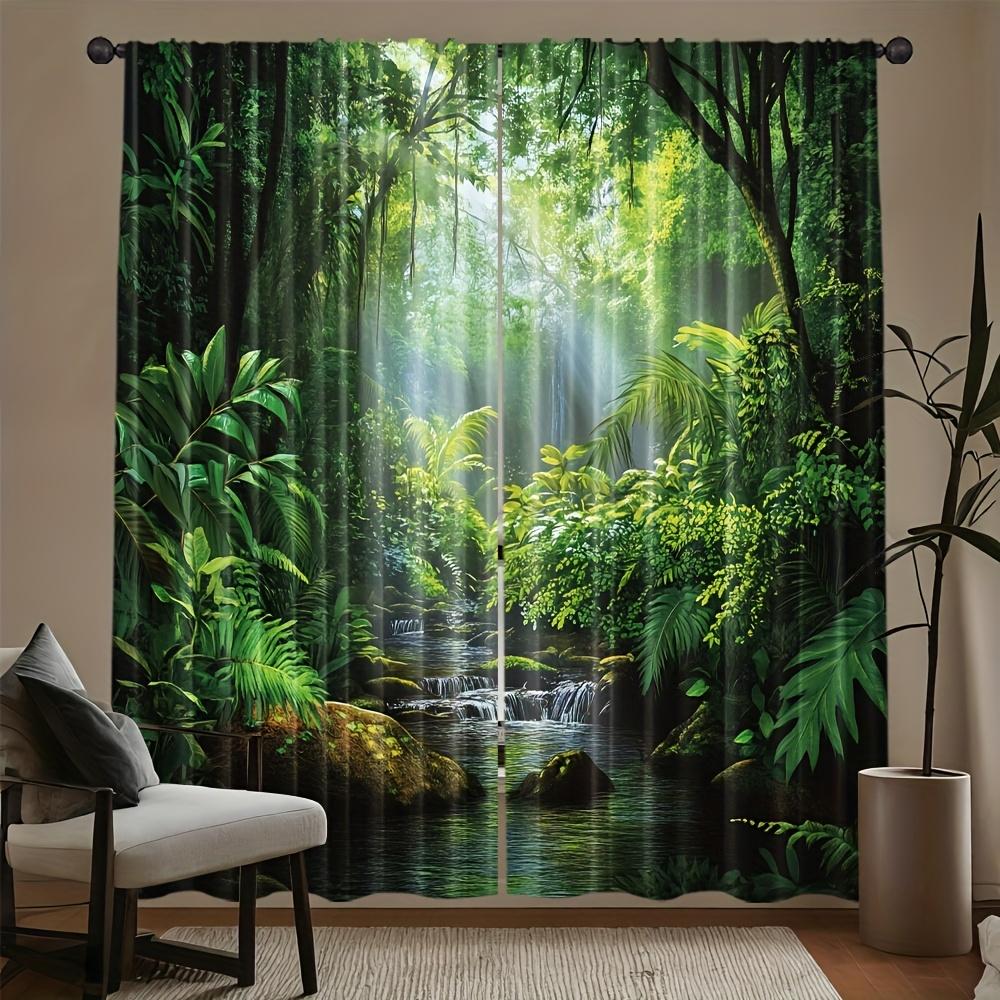 Tropical Blackout Curtains 2pcs Tropical Forest Blackout Curtains  Polyester Light-Filtering Drapes with Rod Pocket   The