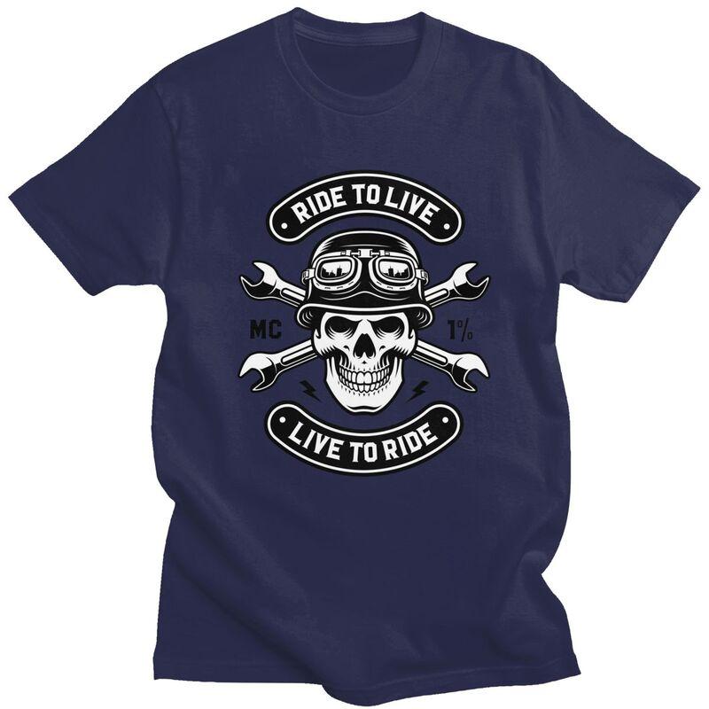 Custom Rockabilly Motorcycle Rider Rock Skull T Shirts Men 100 Cotton Tees Tshirt ShortSleeve Tshirt