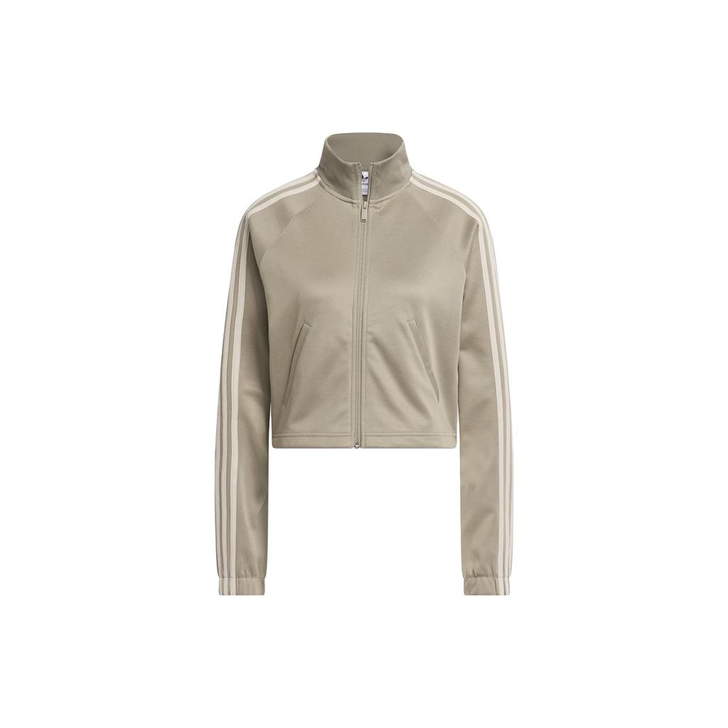 Adidas Originals Tricot Warm-Up Jacket Logo Print Striped Jacket Women Jacket Brown IJ5229