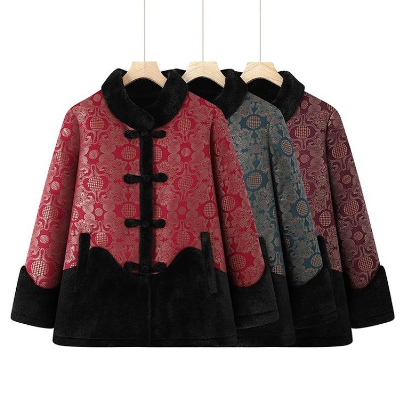 Winter fur integrated coat velvet padded jacket thickened padded clothes old lady warm clothes