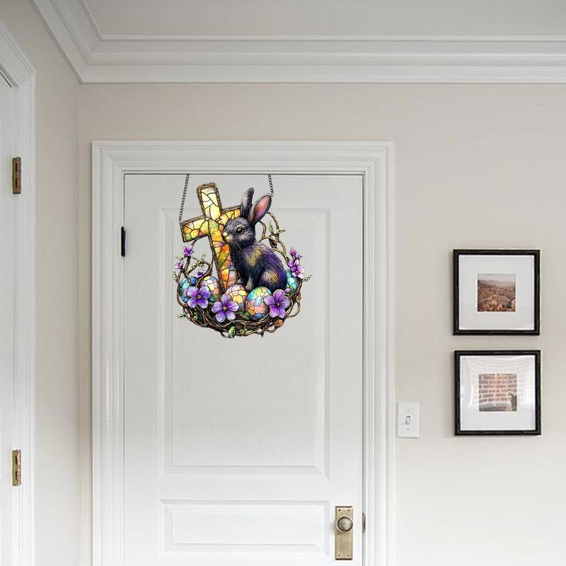 2D Acrylic Bunny Ornaments Easter Egg Design Holiday Scene Pendant Christmas Tree Decorations Easter Home Decor