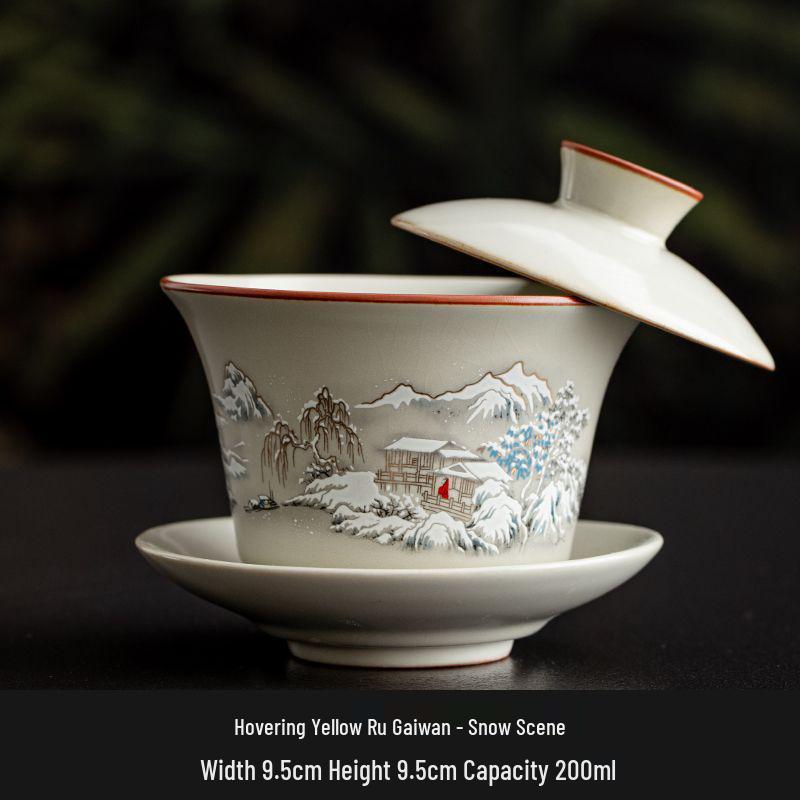 Premium Ru Ware Gongfu Tea Set with Cultivable Crackle Gaiwan and Offering Bowl