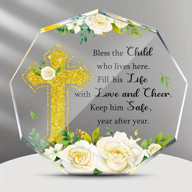 

2D Flat God Bless The Youngsters Acrylic Baptism & First Communion Gift Decoration Plaque, Suitable for Wall Decoration, Porch, Room, Villa, Accents 10*10CM