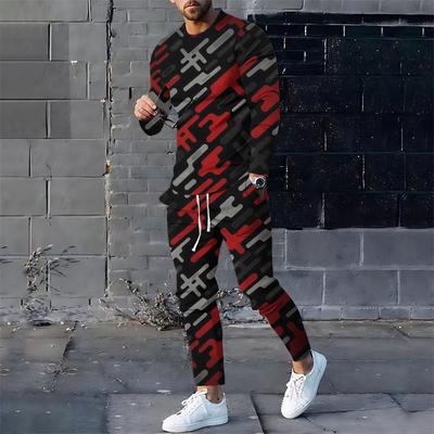 Herren Casual Langarm T-Shirt und Sweatshirt 2-teiliges Sportbekleidungsset Herren Sportanzug mit Kragen Running Streetwear Sommer