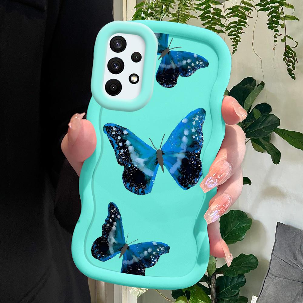 

Окрашенный узор Big Wave Edge Мягкий силиконовый материал Macaron чехол для телефона противоударный защитный резиновый чехол для Samsung Xiaomi Poco Redmi Samsung S21 FE 5G синий