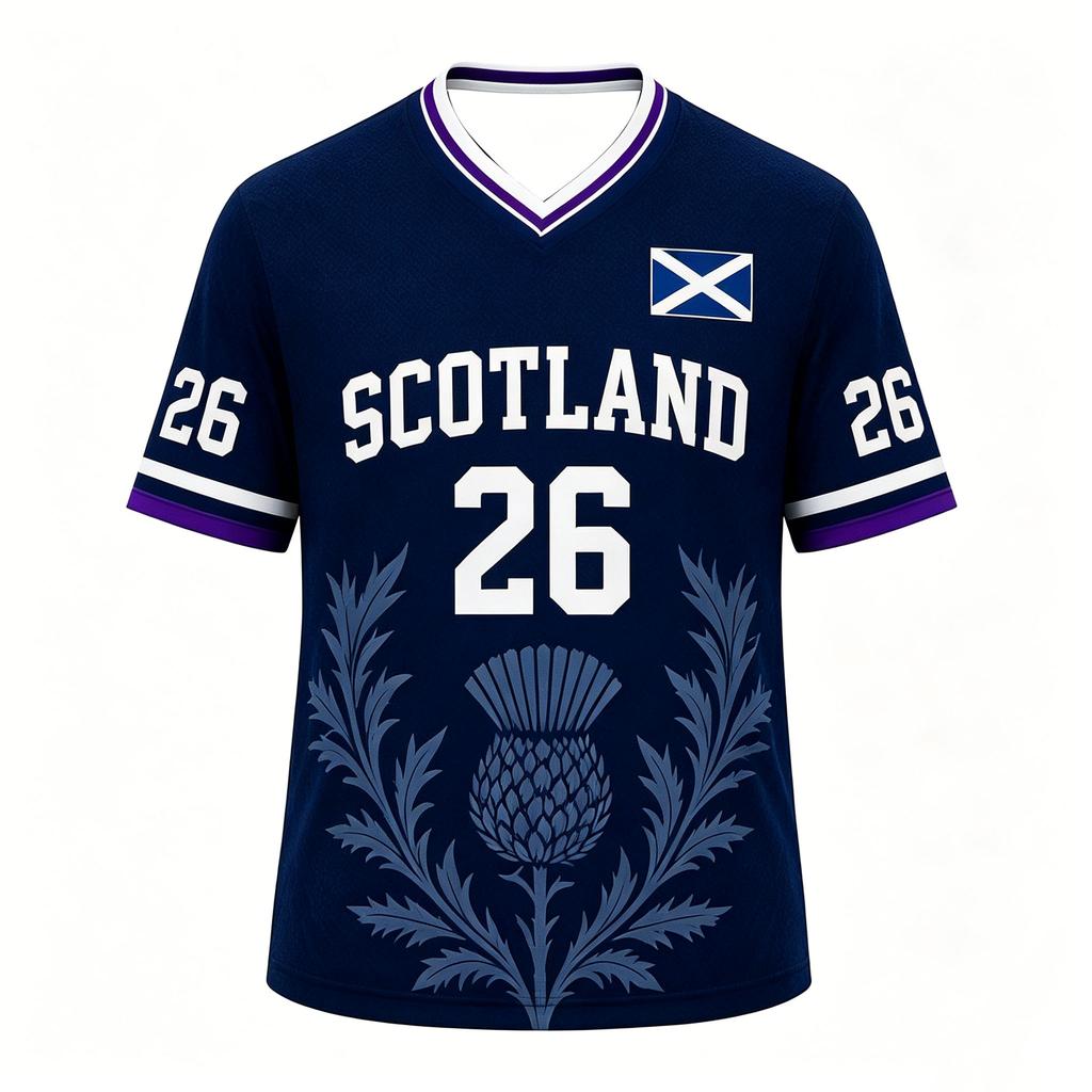 2026 Scotland National Flag #26 Soccer Jersey Quick Dry Mesh Thistle Pattern Football Fan Short Sleeve T Shirt For Kids Adults