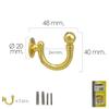 MAURER - Brass Screw-On Hook 48 Mm. With Plugs and Screws (Blister 2 Pieces)